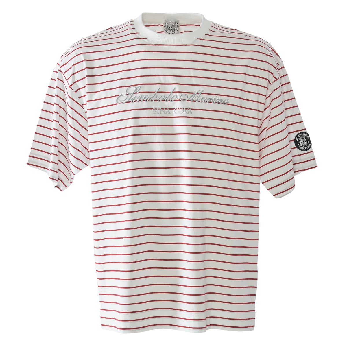 [SINA COVA]ボーダー柄ドロップショルダーTシャツ Lサイズ レッド 26110570