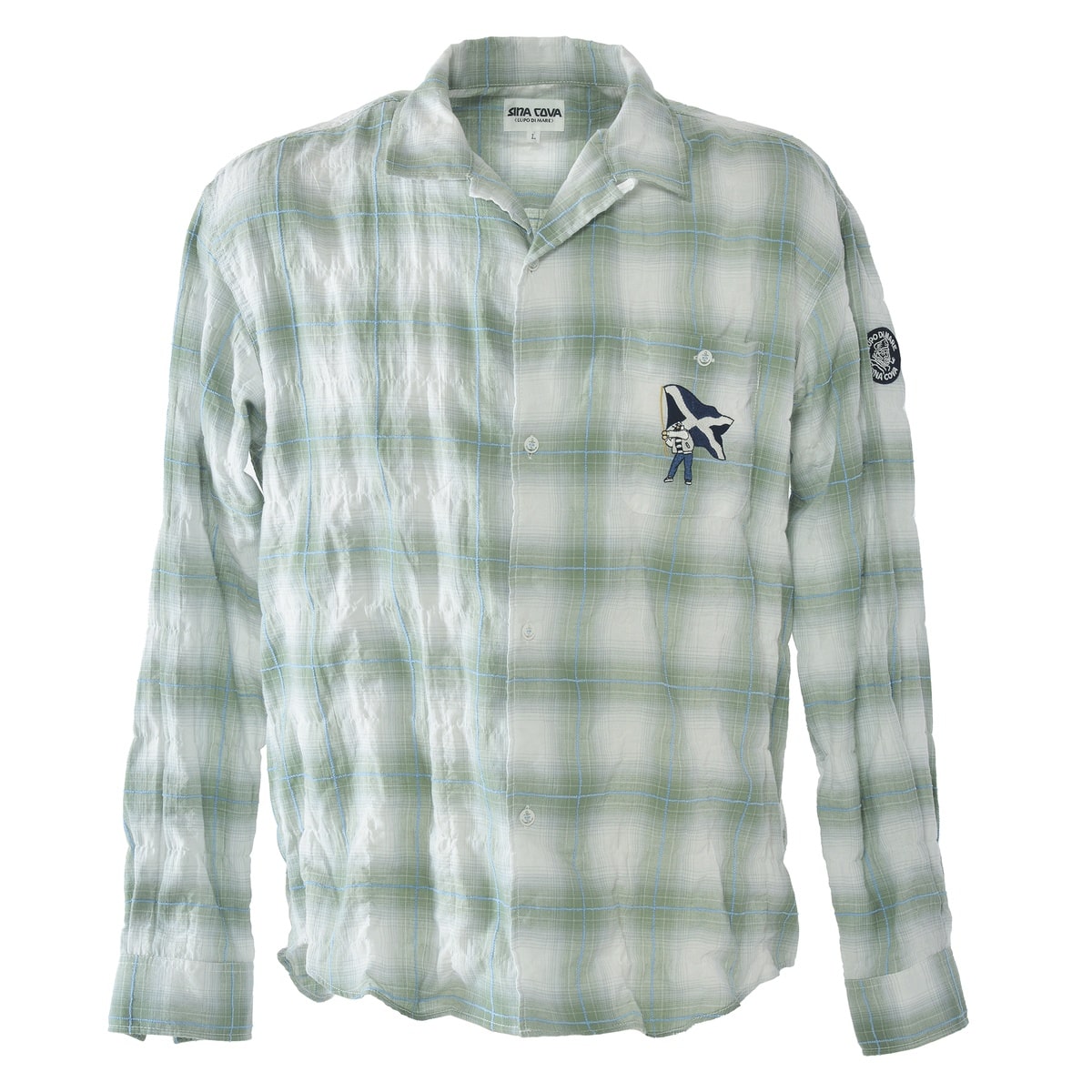 [SINA COVA]チェック柄長袖開襟シャツ Lサイズ グリーン 26124030