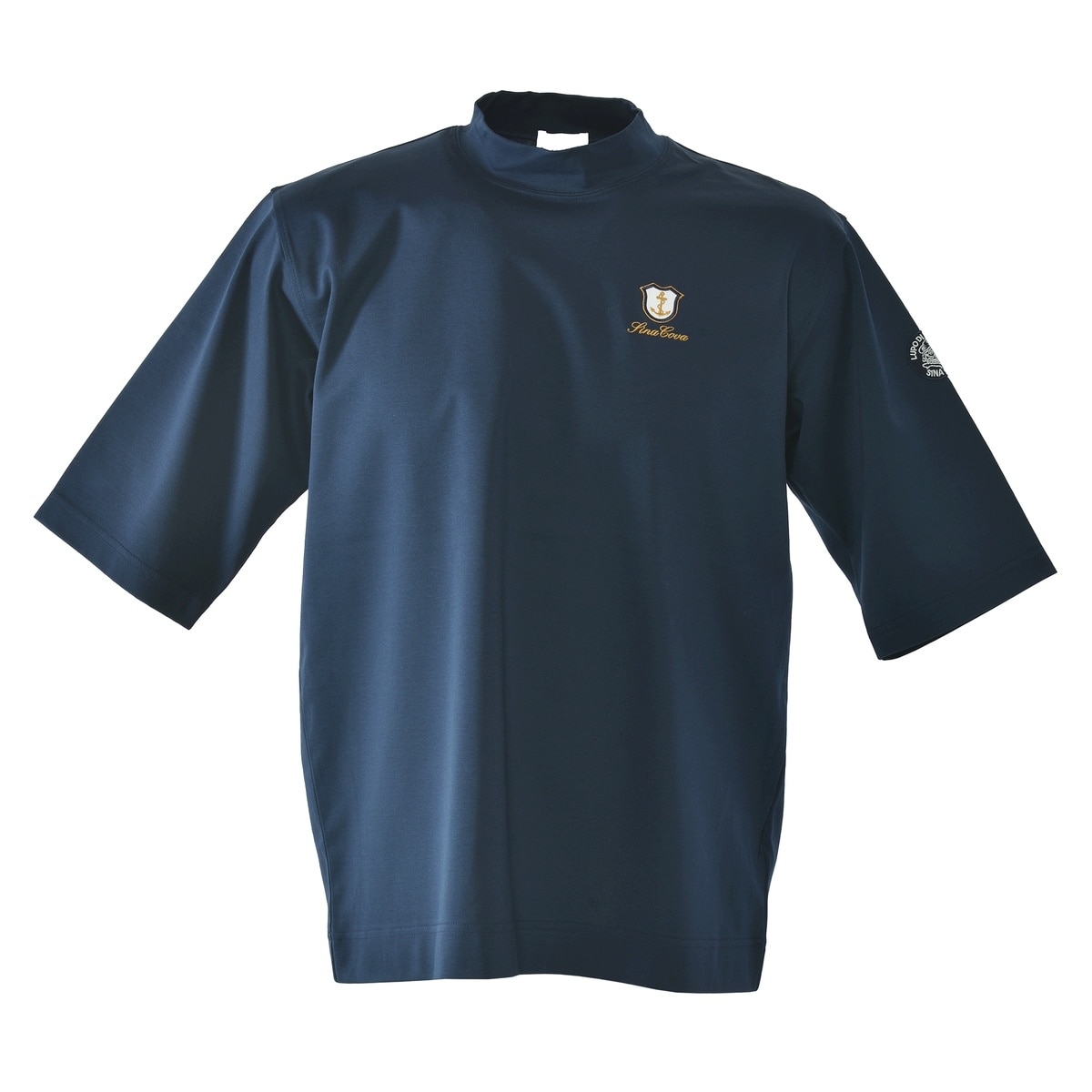 [SINA COVA]5分袖モックネックTシャツ Lサイズ ネイビー 26130510