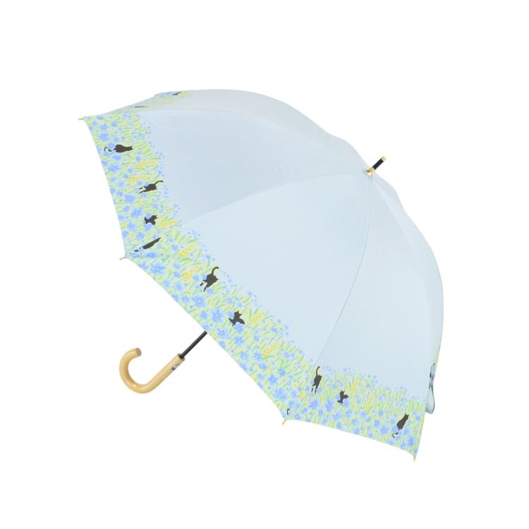 お花畑と猫/ライトブルー