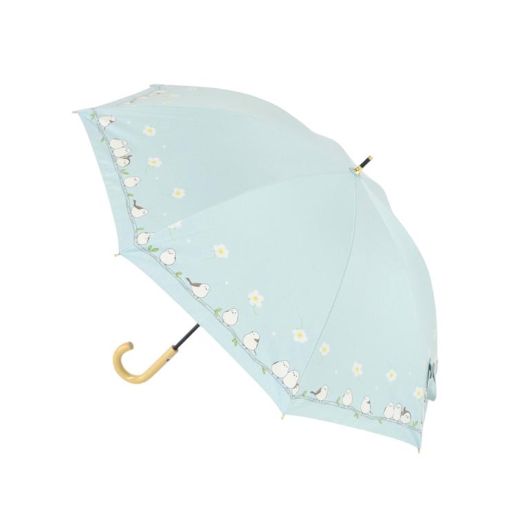 お花とシマエナガ/くすみブルー