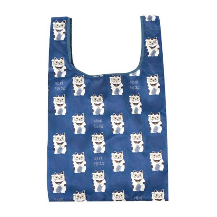 招き猫柄.ブルー