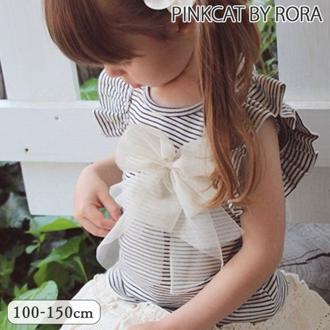 Rora Tシャツ 半袖 キッズ 通販 ローラ カットソー プリン肩フリルT ボーダー リボン カジュアル 夏服 春 秋 トップス かわいい おしゃれ 可愛い オシャレ 女の子 女子 子供 子ども こども 子ども服 子供服 こども服 キッズファッション