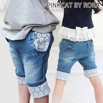 Rora ショートパンツ キッズ 女の子 通販 デニムパンツ 10002605 デニムショートパンツ ハーフパンツ デニム パンツ 短パン リボン レース おしゃれ かわいい オシャレ 可愛い ナチュラル ガーリー ボトムス 子ども服 子供服 キッズファッション