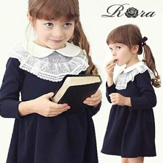 Rora ワンピース キッズ 長袖 通販 ドレスワンピース 10002866 子供 ドレス 女の子 卒園式 入園式 入学式 結婚式 パーティ 発表会 七五三 丸襟 レース 紺 ネイビー かわいい オシャレ 可愛い おしゃれ フォーマル 子ども服 子供服 キッズファッション