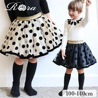 Rora スカート キッズ 女の子 通販 チュールスカート 10006023 ギャザースカート チュチュ 発表会 結婚式 卒園式 入学式 ドット 水玉 ウエストゴム ガーリー かわいい オシャレ 可愛い おしゃれ ボトムス 子ども服 子供服 キッズファッション