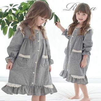 Rora キッズ パジャマ 女の子 ジュニア 通販 ワンピース 10006251 パジャマドレス ナイトドレス ルームワンピース 長袖 ポケット レース フリル おしゃれ かわいい オシャレ 可愛い ワンピ ルームウェア ナイトウェア 子ども服 子供服 キッズファッション