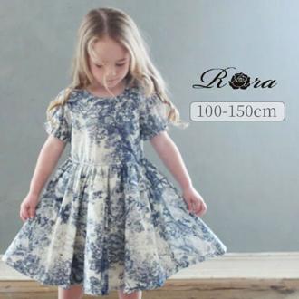 Rora 半袖 ワンピース キッズ 通販 半袖ワンピース 12122001 ワンピ 夏 女の子 綿100 花柄 総柄 パフスリーブ レトロ ガーリー ふんわり 上品 おしゃれ 可愛い オシャレ かわいい カジュアル 子ども服 子供服 キッズファッション