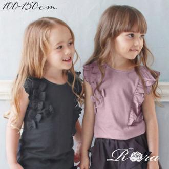 Rora キッズ ノースリーブ 女の子 通販 タンクトップ 13072001 Tシャツ カットソー 半袖 夏服 袖なし フリル リボン フリル袖 こども 女子 かわいい おしゃれ 可愛い オシャレ トップス 子ども服 子供服 キッズファッション
