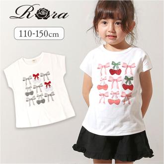 Rora Tシャツ 通販 ローラ チェリーポップ 半袖 カットソー 半袖Tシャツ プリントTシャツ キッズ 子供 女の子 女子 おしゃれ かわいい こども 子ども リボン ハート オシャレ 可愛い カジュアル トップス 子ども服 子供服 キッズファッション