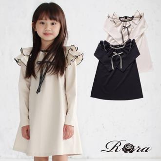 Rora キッズ ワンピース 女の子 長袖 通販 キッズワンピース 42122102 長袖ワンピース 冬 秋冬 フリル リボン Aライン レトロワンピース レトロ モダン 大人っぽい おしゃれ 可愛い オシャレ かわいい カジュアル 子ども服 子供服 キッズファッション