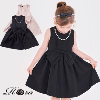 Rora 発表会 ドレス ワンピース キッズ 通販 ドレスワンピース 42132102 フォーマルワンピース ノースリーブ 子供 女の子 結婚式 パーティ リボン パールネックレス付き かわいい シンプル フォーマル カジュアル 子ども服 子供服 キッズファッション