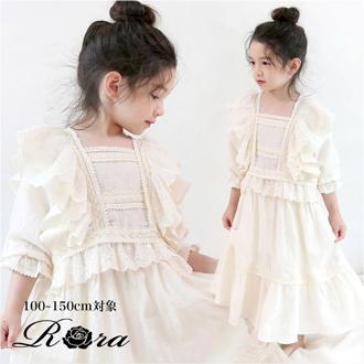 Rora キッズ パジャマ 女の子 ジュニア 通販 ワンピース 55012201 パジャマドレス ナイトドレス ルームワンピース 半袖 5分袖 レース フリル オシャレ かわいい おしゃれ 可愛い ワンピ ルームウェア ナイトウェア 子ども服 子供服 キッズファッション