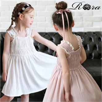 Rora ノースリーブ ワンピース キッズ 通販 ノースリーブワンピース 夏 72042401 サマードレス 袖なし 子供 女の子 フリル レース リボン ナチュラル レトロ 森ガール おしゃれ 可愛い オシャレ かわいい カジュアル 子ども服 子供服 キッズファッション