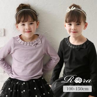 Rora 女の子 キッズ 長袖 Tシャツ 通販 ロンT 73022402 長袖Tシャツ カットソー リボン ボートネック おしゃれ かわいい オシャレ 可愛い フォーマル カジュアル こども 女子 小学生 トップス 子ども服 子供服 キッズファッション
