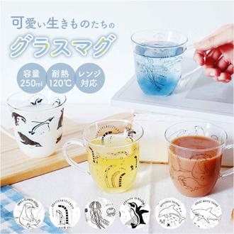 ガラス マグカップ 耐熱 通販 アニマル耐熱グラスマグ グラスマグ コップ 食器 かわいい グラス マグ 持ち手付き 250ml 動物柄 おしゃれ カップ クリア 電子レンジOK キッチン用品 雑貨 台所用品 電子レンジ対応
