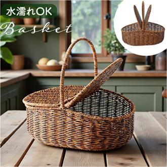 かご 持ち手付き フタ付き 通販 かごバスケット バスケット 収納かご カゴ 籠 収納バスケット 収納ボックス 小物入れ フタ付きかご 持ち手つき 持ち手 ふた付き 蓋付き ふた 蓋 フタ ワンハンドル 軽い 軽量 水濡れに強い 収納用品 ピクニック