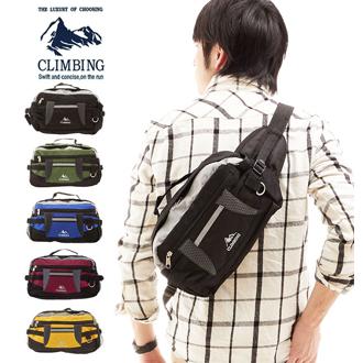 ボディバッグ CLIMBING クライミング 通販 メンズ レディース 反射テープ付き 多機能 大容量 ワンショルダー ウエストバッグ リフレクター付き ヒップバッグ Dカン付き メッシュサイドポケット おしゃれ シンプル