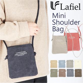 Lafiel ラフィール ミニショルダーバッグ プリント 通販 ミニショルダーバック ショルダーバッグ ショルダーバック ショルダー 調整可能 ミニ ミニショルダー 仕切り 帆布 キャンバス 小さめ 英字 文字 ブランド シンプル おしゃれ