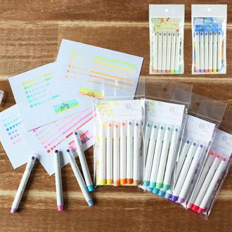蛍光ペン ６色セット 太さ 調節 通販 マルライナー 書き出しスムーズ ぷにぷに プニプニ 弾力 自由自在 MARU liner まあるい ペン先 太い線 細い線 イラスト 手帳 メッセージ 360度 どこからでも線が引ける
