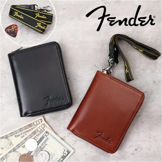 財布 メンズ 二つ折り 本革 ブランド 通販 Fender フェンダー 950-703 二つ折り財布 2つ折り財布 革財布 コンパクト ファスナー ラウンドファスナー レザー 小銭入れあり ボックス型小銭入れ 国産レザー ストラップ付き ピック付き メンズ財布