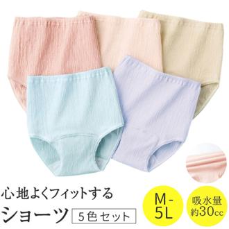 軽失禁ショーツ ショーツ 5色組 レディース 434728 通販 パンツ レディースショーツ レディースインナー 下着 肌着 軽失禁用 フィット シャーリング 伸縮性 ストレッチ インナー カジュアル 女性 大人 おしゃれ オシャレ ギフト プレゼント 贈り物