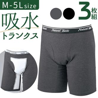 トランクス メンズ 綿 通販 パンツ 軽失禁パンツ 男性用 吸水 下着 3枚セット 綿100 紳士 男性 旅行 安心 紳士軽失禁トランクス 3枚組 アンダーウェア セット メンズインナー 軽度失禁用品