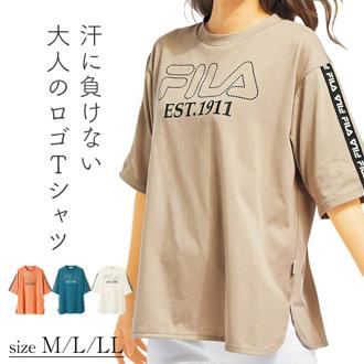 tシャツ レディース 半袖 通販 レディースTシャツ 半袖Tシャツ ロゴＴシャツ 女性 大人 おしゃれ かわいい トップス カジュアル シンプル スリット カットソー 快適 通気性 レディースファッション キャンプ アウトドア ＦＩＬＡ プレゼント ギフト