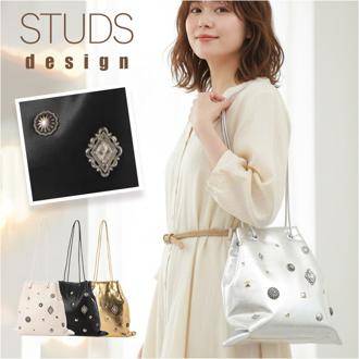 ショルダーバッグ レディース 肩掛け 通販 kakatoo バッグ カカトゥ スタッズボンディングショルダー トートバッグ 2way 斜め掛け フェイクレザー 合皮 ショルダーバック トートバック コンチョ風 合成皮革 バック 斜めがけ おしゃれ アンビリオン