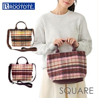 ルートート ROOTOTE ショルダーバッグ 3651 通販 ショルダーバック 斜めがけバッグ 2way トートバッグ 小さめ 通勤 通学 SQUARE スクエア チェック おしゃれ かわいい カジュアル マチあり 旅行 チェック柄 総柄 レディースバッグ