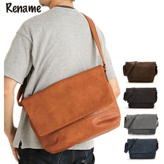 ショルダーバッグ メンズ 斜めがけ かっこいい レディース A4 革 通学 通勤 旅行 合皮 軽量 メッセンジャーバッグ 黒 シンプル リネーム rename ショルダーバッグ RSG-50039