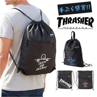 スラッシャー ナップサック THRASHER 通販 ナップザック リュック スポーツバッグ ジムバッグ スパバッグ シューズバッグ スポーツ 男の子 男子 大人 軽量 軽い 旅行 ブランド 高校生 中学生 おしゃれ 黒 ブラック スケーター 自転車 メンズバッグ