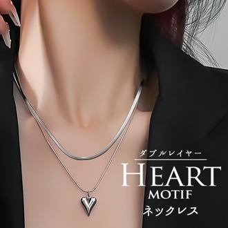 ネックレス レディース シルバー 通販 ペンダント 首飾り アクセサリー ジュエリー ハート シンプル 大人 かわいい おしゃれ 可愛い 女性 ダブルレイヤーハートモチーフネックレス nec-064 ダイヤモンドハーツ Diamond Hearts