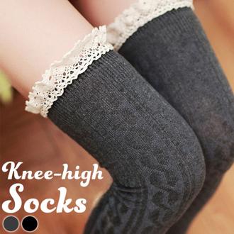 ニーハイソックス レディース 通販 Diamond Hearts ダイヤモンドハーツ フリル付き ニーハイ ソックス オーバーニー 伸縮性 ハイソックス 膝上 かわいい おしゃれ シンプル カジュアル 暖かい プレゼント ギフト