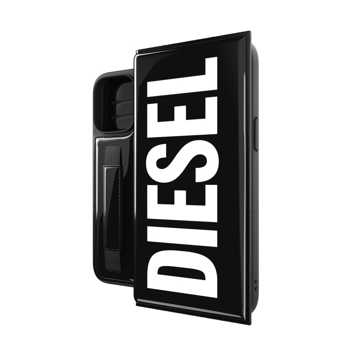 DIESEL[ディーゼル] iPhone 14 Pro Max case Wallet Booklet Black/White スマホケース スマホカバー ブックレット 手帳型 ポケット搭載 カードスリット ロゴ ブラック/ホワイト ≪特価！≫ (50282)