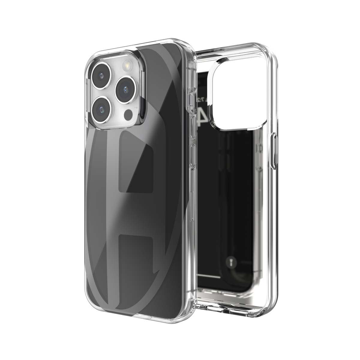 DIESEL[ディーゼル] iPhone 15 Pro case Oval D Black スマホケース スマホカバー オーバルＤ ロゴ ミラーデザインデザイン メタリック ブラック (60040)