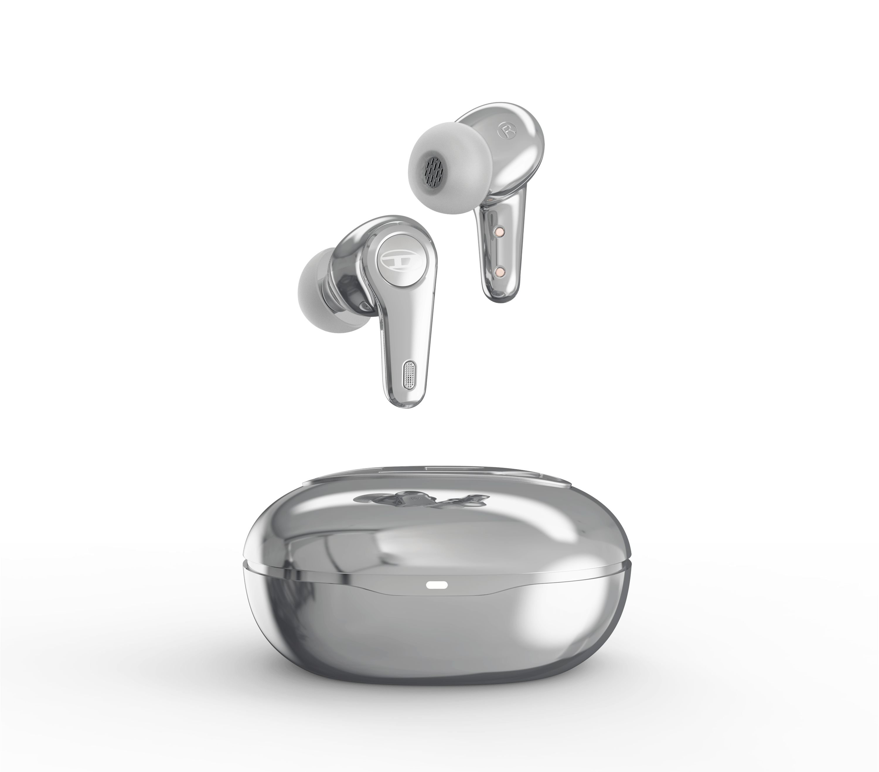 DIESEL[ディーゼル] True Wireless Earbuds Glossy Metallic Silver ワイヤレスイヤホン オーバルD アクティブノイズキャンセリング機能 外音取り込み機能 シルバー (60215)