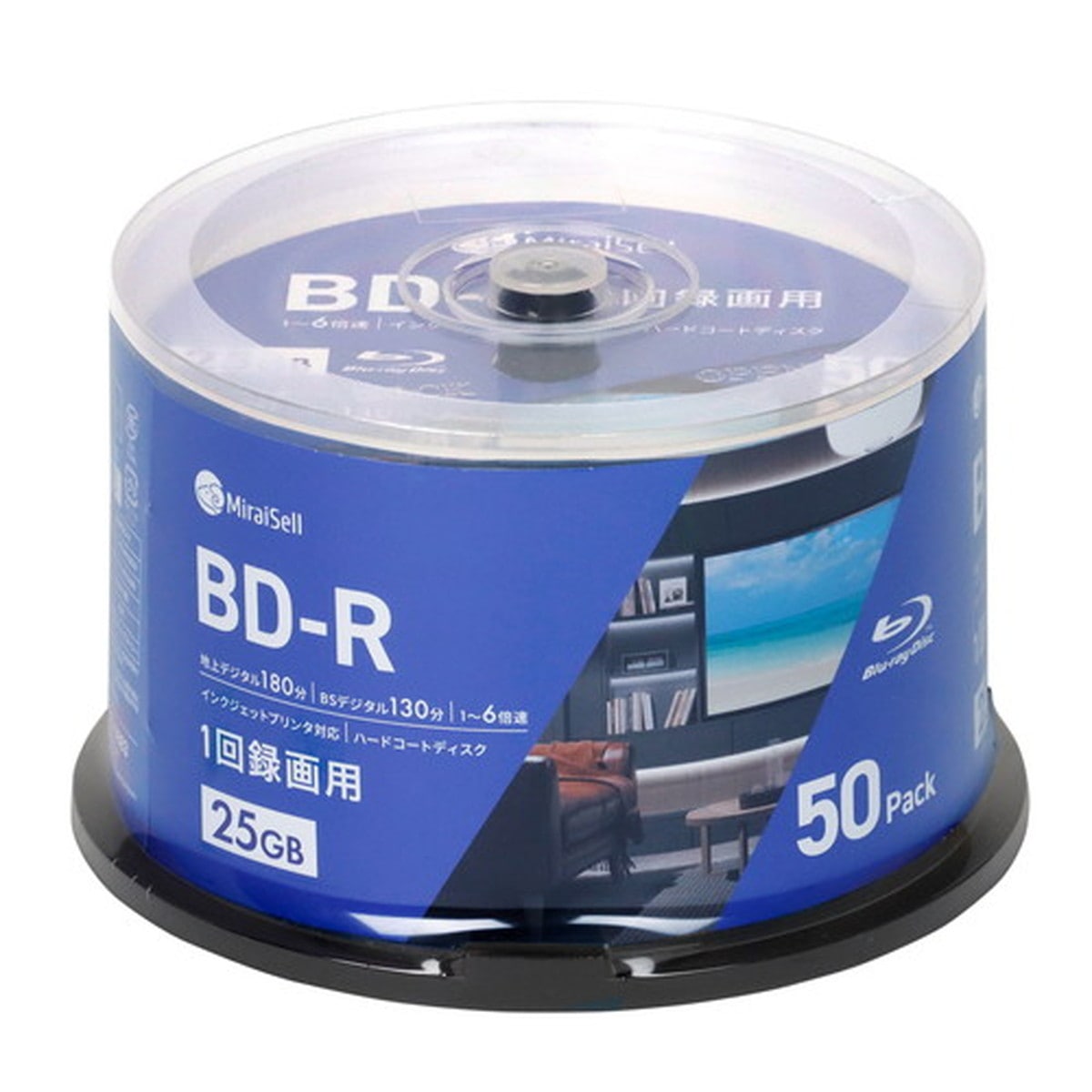 1回録画用BD-R Blu-rayディスク 25GB 50枚パック スピンドルケース MiraiSell[ミライセル]