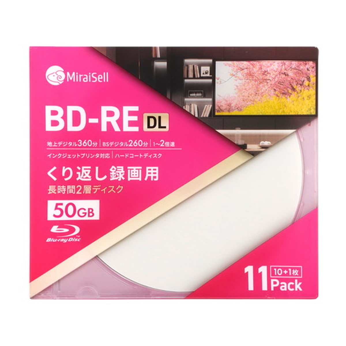 くり返し録画用BD-RE Blu-rayディスク DL 50GB 10枚＋1枚 5mm厚スリムケース MiraiSell[ミライセル]