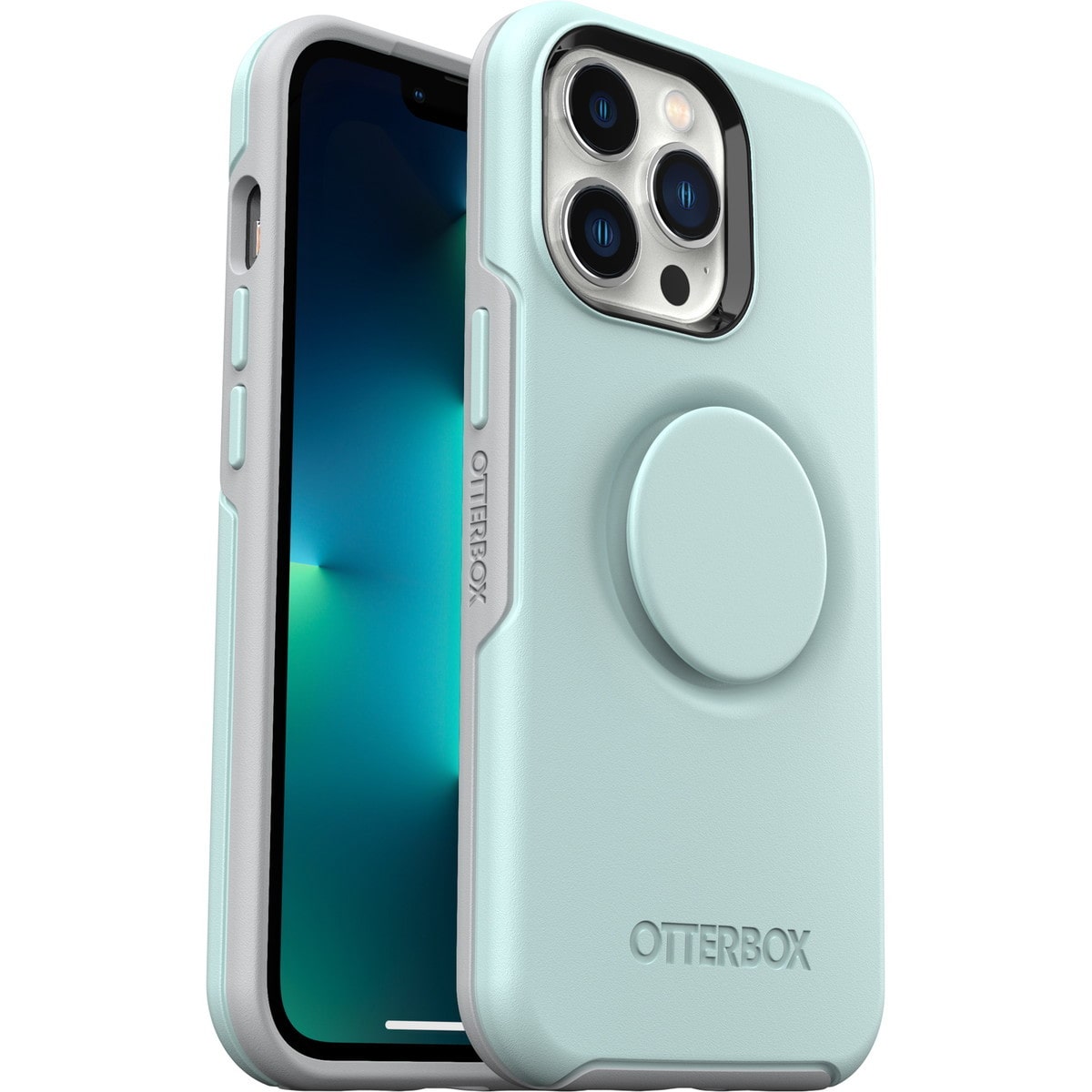 [OUTLET] iPhone 13 Pro スマホケース スマホカバー スマホグリップ/スマホスタンド内蔵 トランクィルウォーターズ(ミントカラー) OtterBox[オッターボックス] OTTER+POP Symmetry[オッター・ポップ シンメトリー] (77-83545)