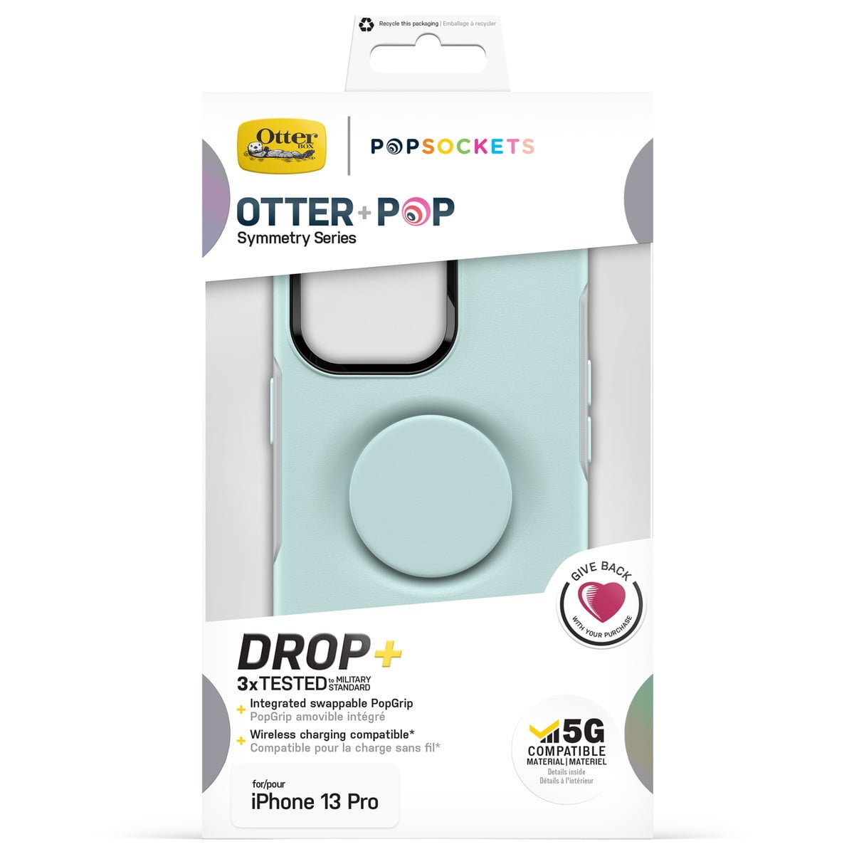 [OUTLET] iPhone 13 Pro スマホケース スマホカバー スマホグリップ/スマホスタンド内蔵 トランクィルウォーターズ(ミントカラー) OtterBox[オッターボックス] OTTER+POP Symmetry[オッター・ポップ シンメトリー] (77-83545)