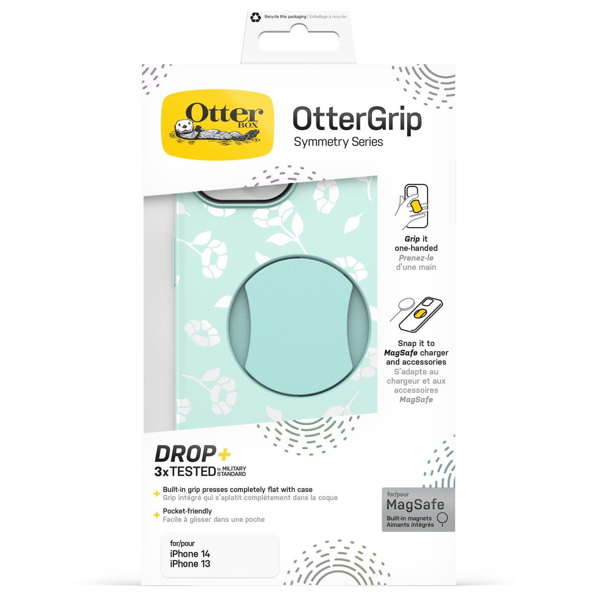 [OUTLET] iPhone 14 スマホケース スマホカバー グリップ＆スタンド内蔵 MagSafe対応 耐衝撃 ポピーバイザシー(グリーン/花柄) OtterBox[オッターボックス] OtterGrip Symmetry[オッターグリップ シンメトリー] (77-89881)