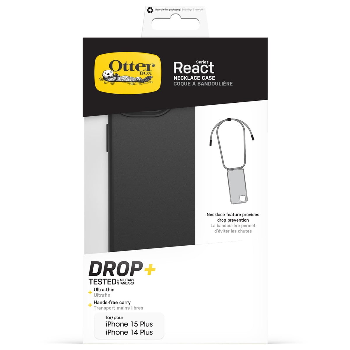 [OUTLET] iPhone 15 Plus スマホケース スマホカバー  ネックレス型 ネックストラップ付 耐衝撃 MagSafe対応 Black(ブラック) OtterBox[オッターボックス] React [リアクト] Necklace (77-93581)