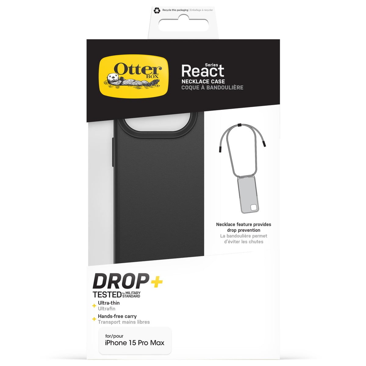 [OUTLET] iPhone 15 Pro Max スマホケース スマホカバー  ネックレス型 ネックストラップ付 耐衝撃 MagSafe対応 Black(ブラック) OtterBox[オッターボックス] React [リアクト] Necklace (77-93587)