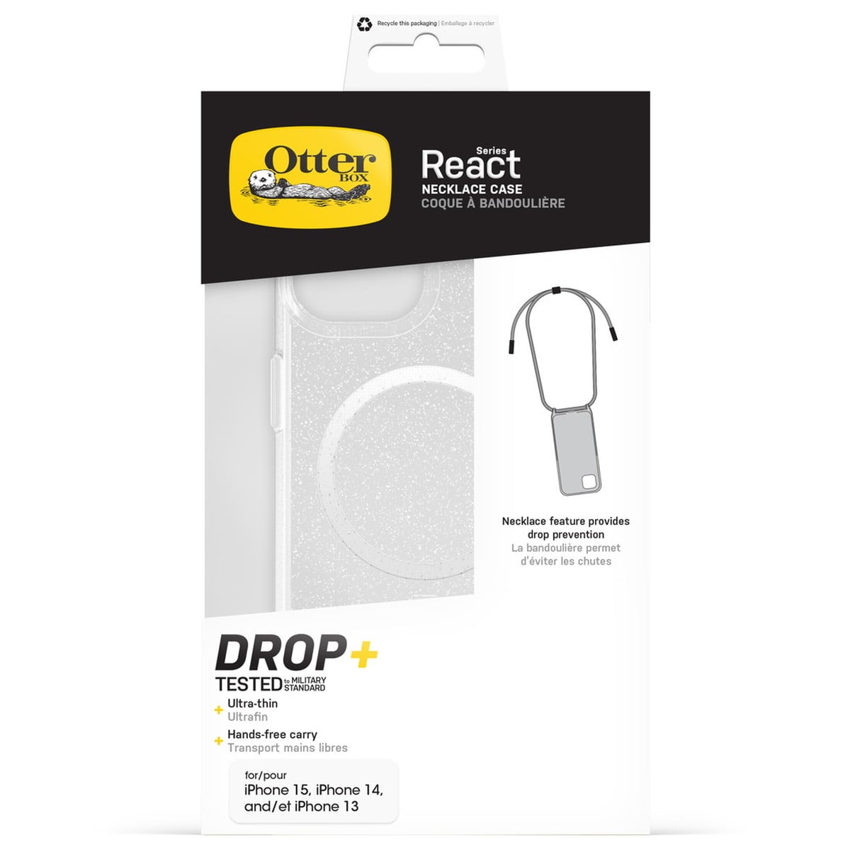 [OUTLET] iPhone 15 スマホケース スマホカバー  ネックレス型 ネックストラップ付 耐衝撃 MagSafe対応 スターダスト(Clear/クリア) OtterBox[オッターボックス] React [リアクト] Necklace (77-93595)
