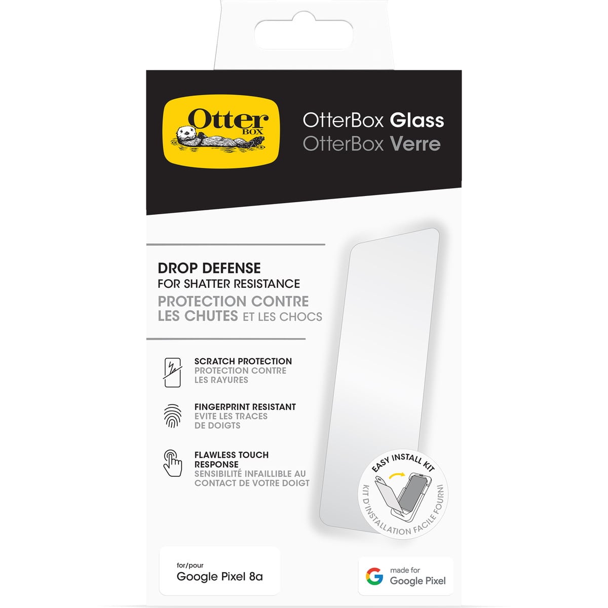 [OUTLET] Google Pixel 8a スマホフィルム スクリーンプロテクター インストールキット(貼り付けキット)付 OtterBox Glass[オッターボックス グラス] (77-95201)