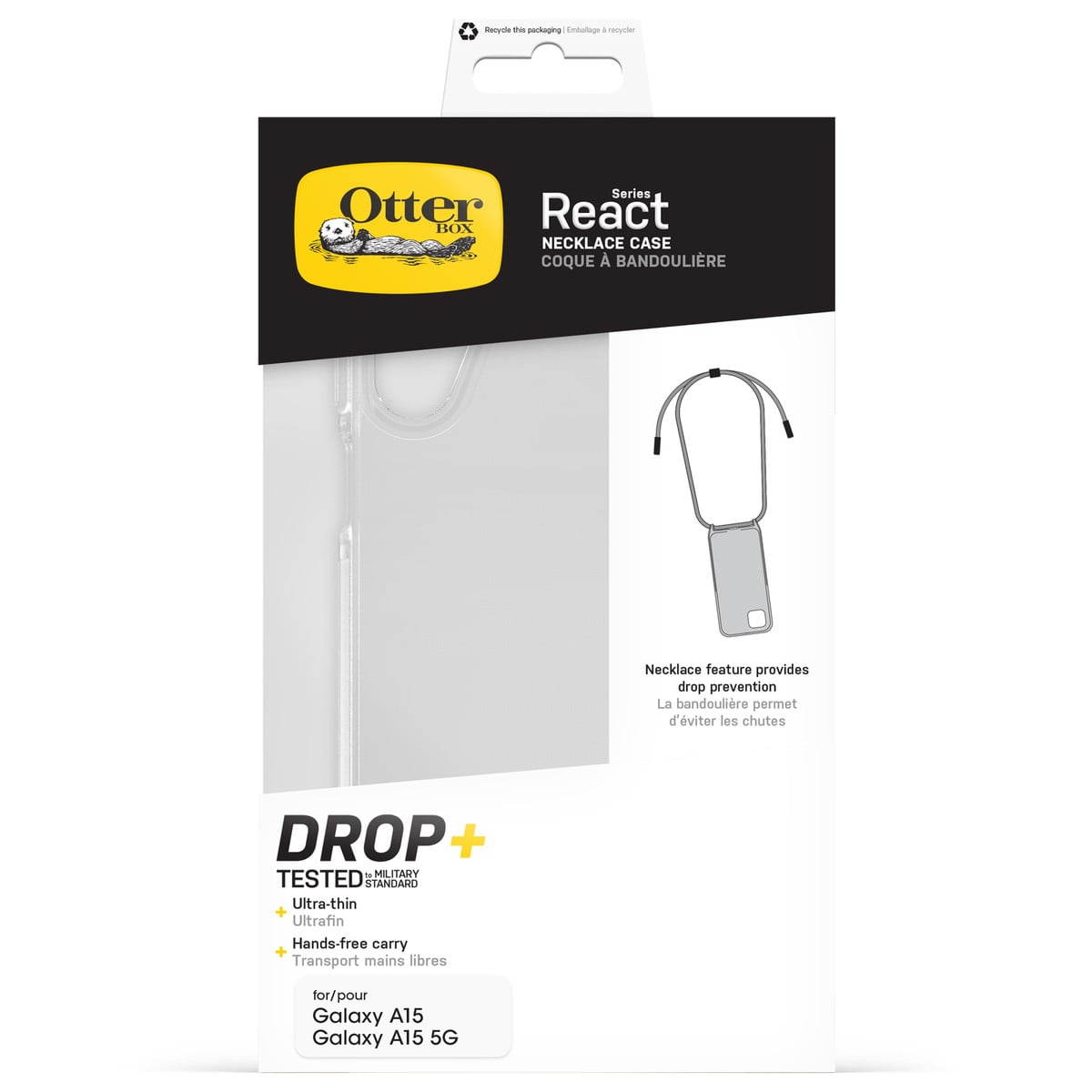 [OUTLET] Galaxy A15/Galaxy A15 5G スマホケース スマホカバー ネックレス型 ネックストラップ付 耐衝撃 Clear(クリア) OtterBox[オッターボックス] React [リアクト] Necklace (77-95206)