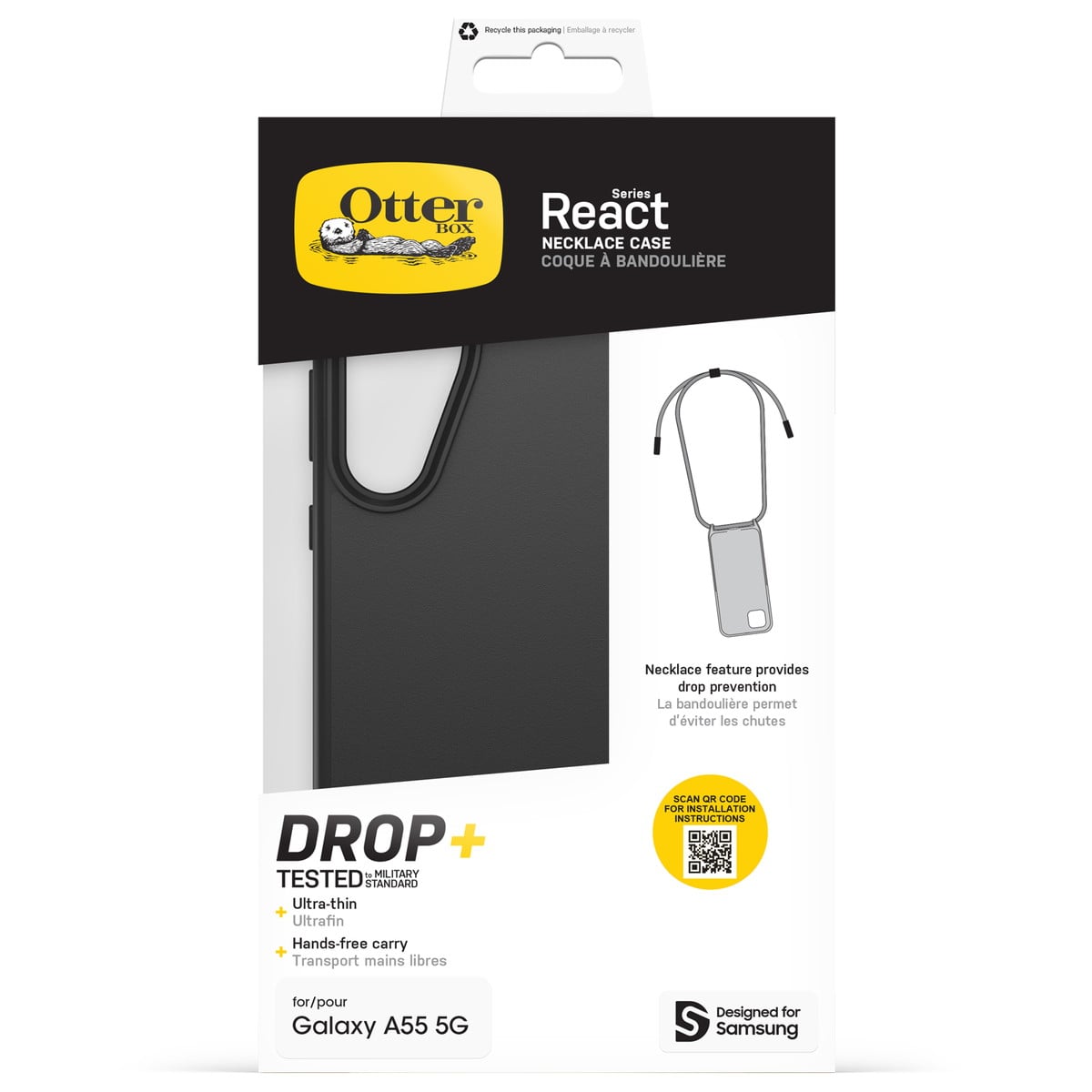 [OUTLET] Galaxy A55 5G スマホケース スマホカバー ネックレス型 ネックストラップ付 耐衝撃 (Black)ブラック OtterBox[オッターボックス] React [リアクト] Necklace(77-95422)