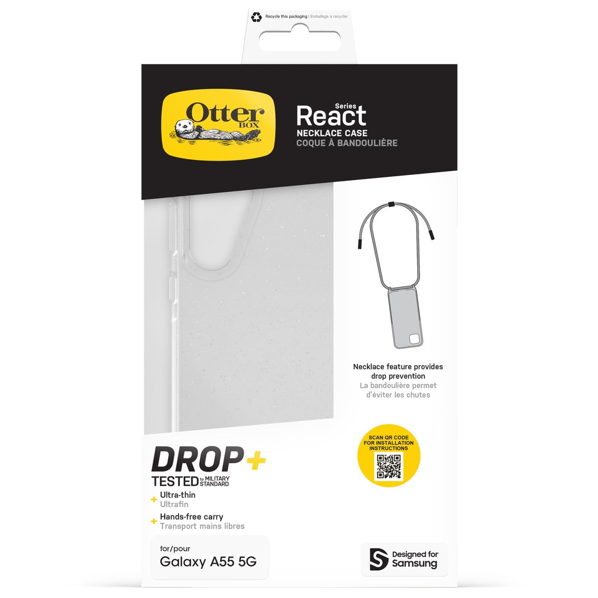[OUTLET] Galaxy A55 5G スマホケース スマホカバー ネックレス型 ネックストラップ付 耐衝撃 スターダスト(Clear/クリア ラメ) OtterBox[オッターボックス] React [リアクト] Necklace (77-95423)