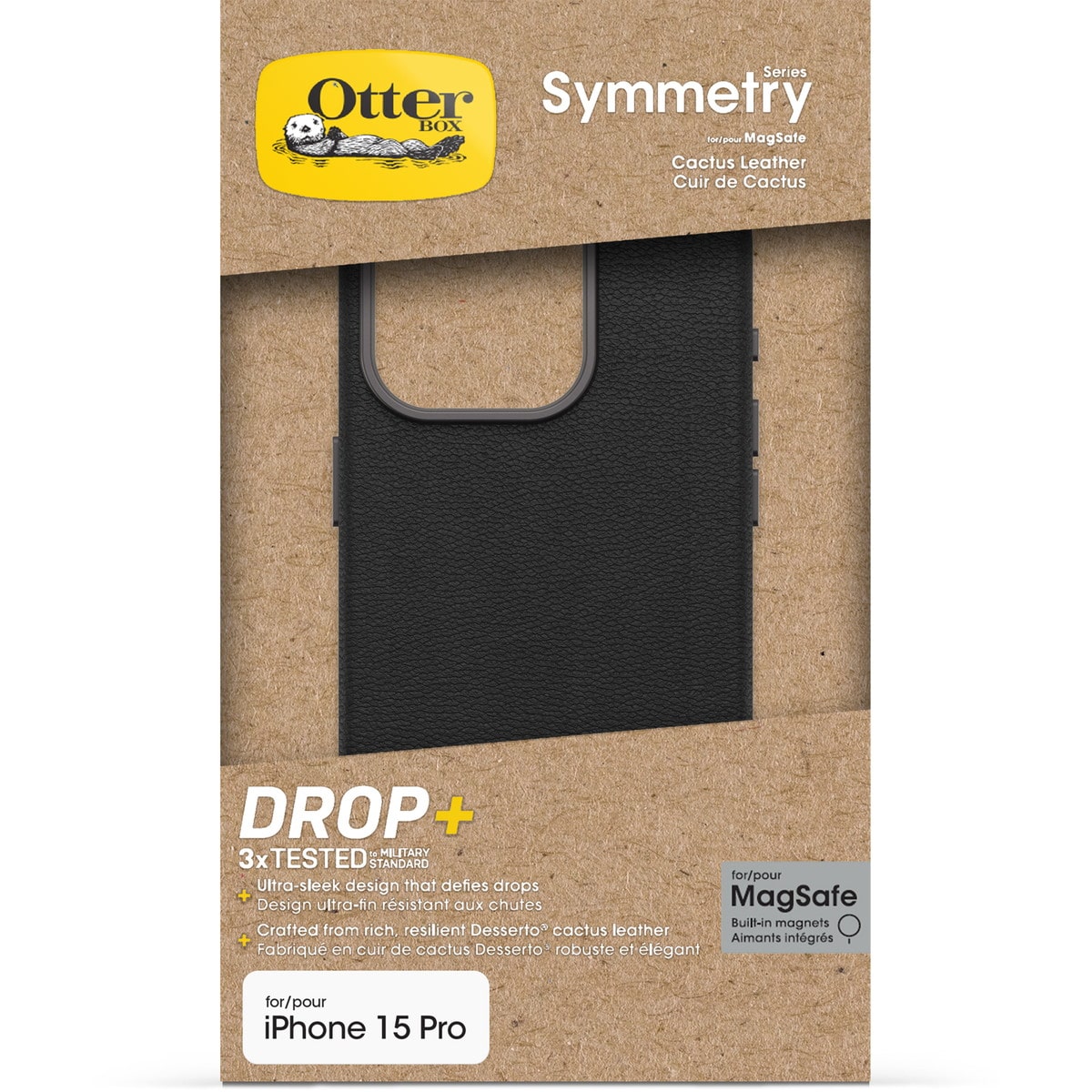 [OUTLET] iPhone 15 Pro スマホケース スマホカバー フェイクレザー Noir Ash Black(ブラック) OtterBox[オッターボックス] Symmetry Cactus Leather[シンメトリー サボテレザー] (77-95749)